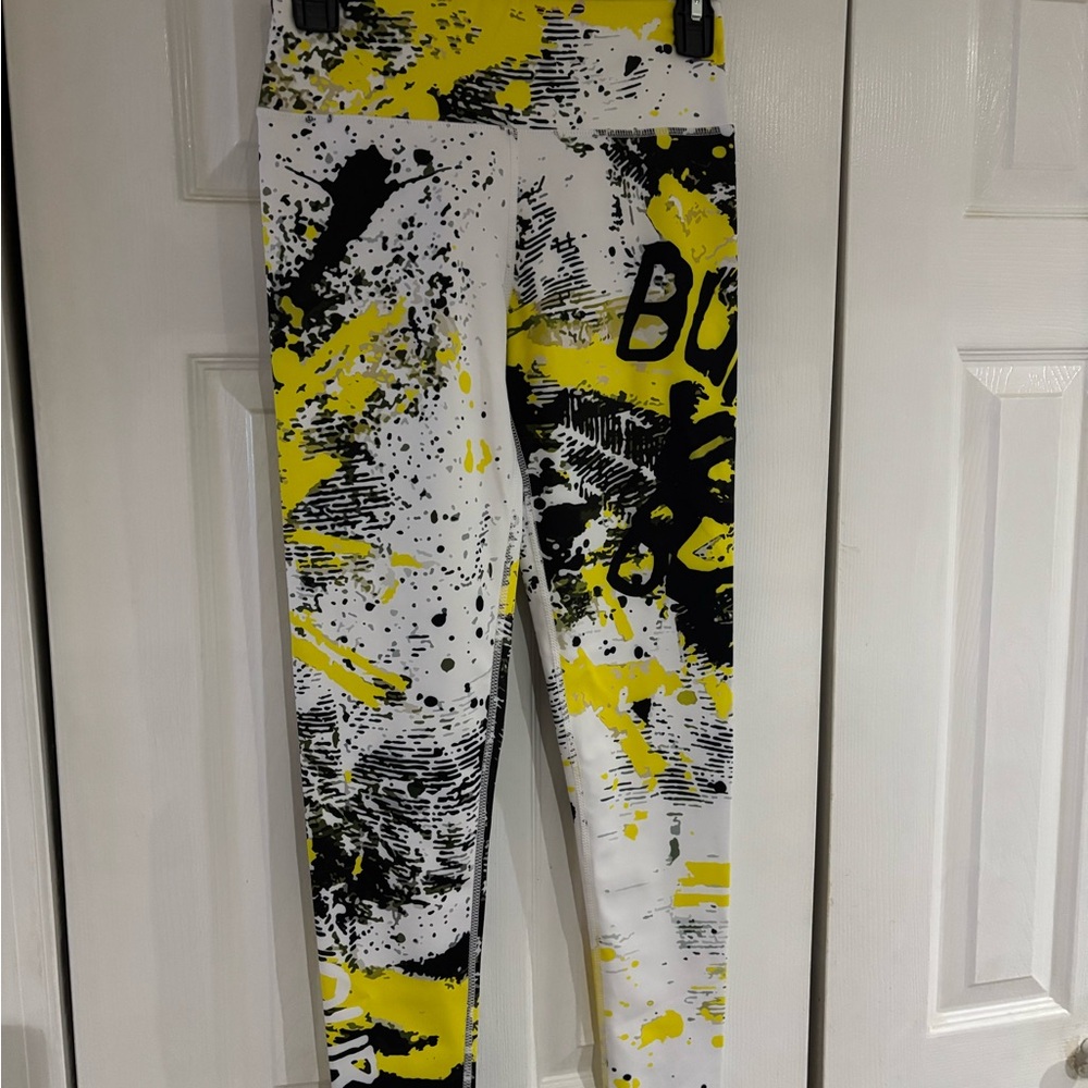 Women’s Graphic Print Leggings - Yellow, Black, White